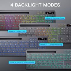 Soueto Wireless Keyboard with RGB Backlit, Phone Holder for Mac/PC, Black