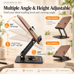 Sunchhaya Acrylic Book Stand for Reading – Clear Adjustable Book Holder with 360° Rotating Base, Foldable Reading Stand for Desk, Cookbook, Tablet & Laptop Stand, Height & Angle Adjustable (R22H)