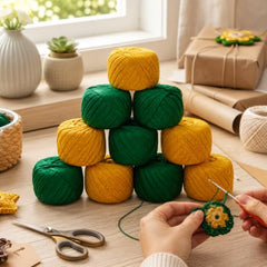 Crochet Cotton Thread Yarn Combo, 10 Rolls for Knitting, Crochet, Embroidery and Craft Making, Soft Decorative Thread for Handmade DIY Projects, Yellow & Green