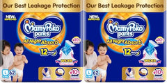 Mamypoko pants All night absorb| Pant Style Baby Diapers Large Size(L), 124 Count,(62*2) Ideal for 9-14Kgs|1 Diaper= Upto All night Absorption|Wider Crisscross Sheet|Gentle Coco Care| 12hr Leakage Protection| Prevents Heaviness.