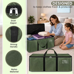 Storite 81 L Jumbo Super-Size Nylon Heavy Duty Underbed Storage Bag | Moisture Proof Multi-Purpose for Toys/Blankets/Clothes/Moving Bags With Strong Handles Rectangular (87x26x36 CM) - Teal
