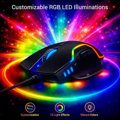 Ant Esports GM320 RGB Wired Gaming Mouse, 12800 DPI Optical Sensor, 8 Programmable Buttons with Rapid Fire, Ergonomic Design, RGB Lighting, Braided Cable, USB Gaming Mouse for PC, Laptop (Black)