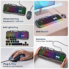 EVM EnHawk Wired Gaming Keyboard & Mouse Combo | RGB Backlit Keyboard | 6-Button Gaming Mouse | Adjustable DPI | 1 Year Warranty (EVM-WDKM-315-EnHawk)