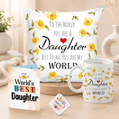 Gift for Daughter Birthday Special Birthday for Daughter Printed Cushion(12 inch X 12 inch with Filler with Keychian) Girls Pillow Daughters Day for Daughter and Girls AT-7