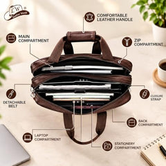 Leather World Vegan Leather 15.6 Inch Laptop Office Briefcase Messenger Bag Satchel for Men and Women, with Adjustable Strap and Expandable Bottom (Brown)