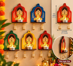 Wooden Jharokha Wall Hanging Tea Light Holder – Traditional Diya Stand & Floating Shelf for Pooja Room, Living Room, Balcony & Temple Décor | Diwali Decoration Items for Home & Main Door (WJH-11)