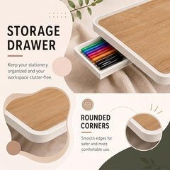 StarAndDaisy T9 Foldable Bed Table for Laptop & Study, 4-Level Adjustable Angled Tabletop, Large Desktop Surface with Anti-Slip Stopper, Tablet & Phone Slot, Storage Drawer, Stable Legs, PP & TPE