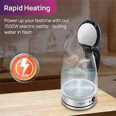 Wipro Elato 1.8 litre Glass LED electric Kettle with Keep warm Function | Auto cut off | Triple Protection - Dry Boil, Steam & Over Heat |Stainless Steel Inner Body | 1500 watts
