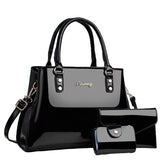 SYGA Pack of 3 Women's Glossy Patent Leather Clutch,Wallet & Handbag, Zipper Purse Suitable Gift for a Festival,occasion,Birthday(BLACK)