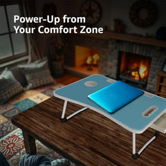 Amazon Basics Engineered Wood Foldable Laptop Table with Cup Holder, Tablet Groove and Mini Drawer (60L x 40W x 26H cm, Black)