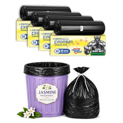 Crystal Scented Garbage Bags Black, Medium 19x22 Inches, 120 Bags | Jasmine Scented, 30 Pcs/Roll x 4, Tie-String, Wet & Dry Waste