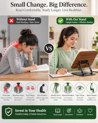 Sunchhaya Acrylic Book Stand for Reading – Clear Adjustable Book Holder with 360° Rotating Base, Foldable Reading Stand for Desk, Cookbook, Tablet & Laptop Stand, Height & Angle Adjustable (R22H)