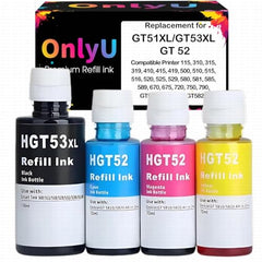 ONLYU GT 53XL Refill Ink Set for Smart Tank Series 115, 310, 410, 500, 515, 580, 670, 720, 790 and GT5810 Printers (GT53xl/GT52 Set)