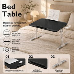 StarAndDaisy T9 Foldable Bed Table for Laptop & Study, 4-Level Adjustable Angled Tabletop, Large Desktop Surface with Anti-Slip Stopper, Tablet & Phone Slot, Storage Drawer, Stable Legs, PP & TPE