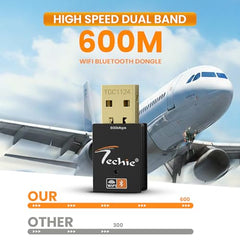 Techie USB Wi-Fi Adapter 600Mbps with Bluetooth 4.2 Dual Band USB 2.0