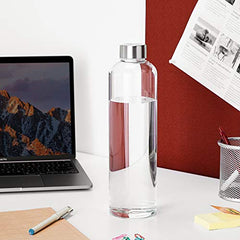 Amazon Brand - Solimo Silica Glass Bottle with Flip Cap, 1 Litre, Set of 4, Transparent