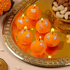TIED RIBBONS Set of 6 Motichoor Ladoo Shaped Candles for Home, Pooja & Gifting | Wedding & Festival Décor | Candle for Gift - Diwali Decoration Items for (2-3 Hours Burning Time, Unscented)