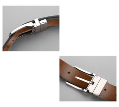 SYGA Men's PU Leather Belt, Casual Grain Pattern, 122 cm Length, 3.3 cm Width (Black + Brown)