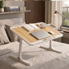 StarAndDaisy T9 Foldable Bed Table for Laptop & Study, 4-Level Adjustable Angled Tabletop, Large Desktop Surface with Anti-Slip Stopper, Tablet & Phone Slot, Storage Drawer, Stable Legs, PP & TPE