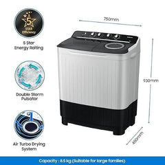 Samsung 9 kg, 5 star, Semi-Automatic Top Load Washing Machine (WT90C4260GG/TL, Air Turbo Drying, Light Gray,)