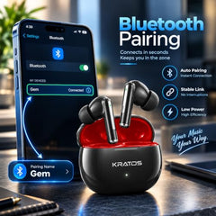 Kratos TW02 Ear Buds Wireless with 60H Playtime, Noise Isolation & Clear Calls, Bluetooth Earbuds with Voice Assistant, Ear Buds with Bluetooth V 5.3 & with Type C Fast Charging, IPX5 TWS Earphones