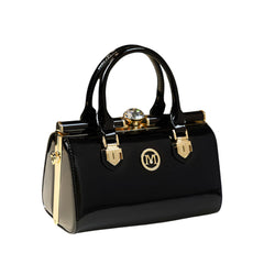 SYGA Women's Elegant Patent Leather Handbag | Rhinestone Clip Shoulder & Messenger Bag | Luxury Glossy Finish Purse