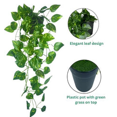 Tdas Plastic Artificial Plants With Pot Leaves Hanging Ivy Garlands Plant Greenery Vine Creeper Home Decor Door Wall Balcony Decoration Party - 50 Cm (2 Pcs Money Plants)