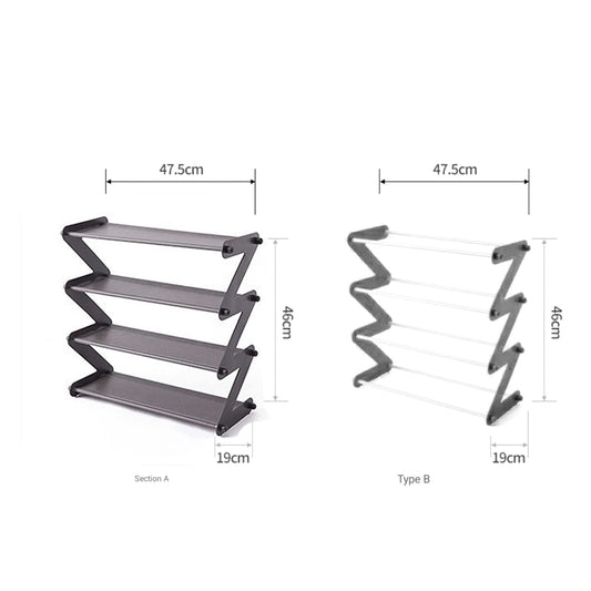 SYGA Multipurpose Z-Shaped Shoes Storage Rack Shelf Shoes Organization Shelf Save Space Shoe Storage Holders for Home Bedroom Living Room (4 Layer, Black, Plastic)