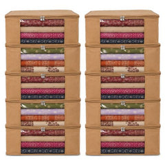 JD FRESH 6 Pcs Non Woven Saree Covers/Storage Bags with Zip Cover/Space Saving Bag with Transparent Window/Wardrobe Cupboard Organizer for Clothes/Lehengas/Bedsheets (17 X 14 x 7 Inch/Orange)