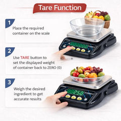 High Precision Digital Kitchen Weighing Scale 10kg Capacity with LED Display | Stainless Steel Platform | Rechargeable Battery & Adapter | Food, Baking & Meal Prep Scale