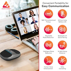 Audio Array Wireless Conference Microphone with Speaker | Bluetooth, USB & 4 Mics | 360° Pickup Upto 4M | Noise Reduction & Enhanced Voice | Portable Speakerphone for Video Calls/Zoom Meeting | AM-W45