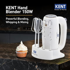 KENT 150W, 5 Speed Control, Copper Motor, Multiple Beaters, Overheating Protection, Food Grade Plastic Body Hand Blender (White)