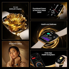 boAt Ultima Regal w/ 2.01”(5.10 cm) Crystal-Clear AMOLED Display, 1000 NITS Brightness,Premium Metal Body, Functional Crown, 100+ Sports Modes, Fitness Smart Watch for Men & Women (Steel Black)