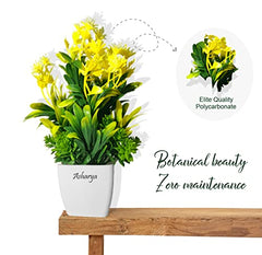Asharya® Artificial Flower Plants for Home Décor – Set of 4 Mini Potted Plants (7 Inch) in White Pots | Pink, Yellow, Red & Blue Faux Flowers for Living Room, Office, Indoor Outdoor Decoration