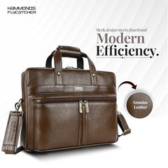 Hammonds Flycatcher Genuine Leather 15.6 Inch Laptop Office Bag for Men | 15.6” Padded Laptop Sleeve| 3 Zip Pockets| Detachable & Adjustable Strap| Pen,Wallet & Mobile Pocket |Durable|1 Year Warranty