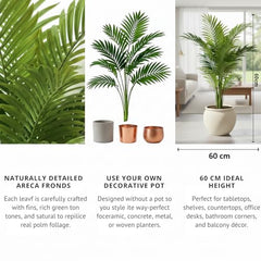 GARDEN GYANI Artificial Areca Palm Plant with Black Pot – 145 cm Tall Faux Tropical Decorative Plant with 35 Leaves for Home, Office & Living Room Décor