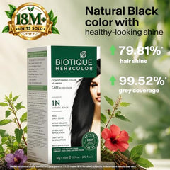 Biotique Herbcolor Conditioning Hair Colour l Ammonia Free Hair Color l 9 Organic Herbal Extracts l Natural and Healthy Shine l 50g + 110ml| Natural Black 1N (Pack of 1)
