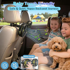 Qidoe Car USB Fan Back Seat 12 V - Car Cooling Fan 3-Speed Quiet Mini Car Fan with 360° Rotatable Double Head for Children and Pets, Powerful 5 V Air Fan for Trucks, Motorhomes, Boats