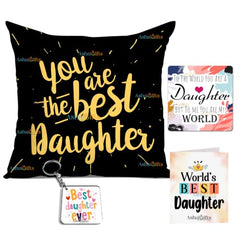 Gift for Daughter Birthday Special Birthday for Daughter Printed Cushion 12 inch X 12 inch + Micro Fiber Filler + Keychian + Magnet Girls Pillow Daughters Day for Daughter and Girls -10A (Color-7)