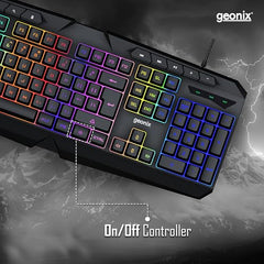 Geonix Cruiser K3 Multi Function Gaming Keyboard with 114 Keys, Dedicated Multimedia Keys, Rainbow Backlight, PVC Cable, Noiseless Keys, Durable Body, Slim Design (Black)