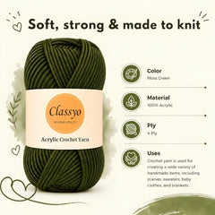 Classyo Acrylic Yarn for Crocheting (100gms x 1 Ball, 4ply) | Soft Wool Crochet Thread | Acrylic Hand Knitting Yarn | Wool for Crochet | For Sweater, Scarf, Hat, Baby Clothes, Purse, Gift Bags and DIY Crafts (Butter, Pack of 1)