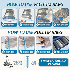 16 Travel Compression Bags Vacuum Packing, Roll Up Travel Space Saver Bags for Luggage, Cruise Ship Essentials (6 Large Roll/6 Medium Roll/4 Small Roll)