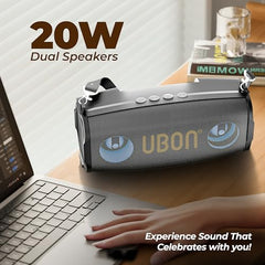 UBON Shahenshah SP-65, 20 watt Portable Bluetooth Speaker, 10 Hours Long Playtime, RGB Lights, Multiple Connectivity Wireless Party Speaker (Black)
