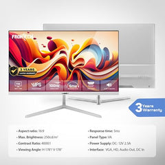 FRONTECH Ultima Series 24 Inch Curved LED Monitor, Refresh Rate 100Hz, 3500R Curve, Full HD 1080p, Built in Speaker, Bezel Less Design, HDMI & VGA Ports, 3 Years Warranty (MON-0088, White)