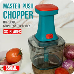 ISSVWO Tekcool Manual Hand Press Push Chopper with 6 Blades for Effortless Chopping Vegetables & Fruits (Assorted, 650 ml, Plastic).