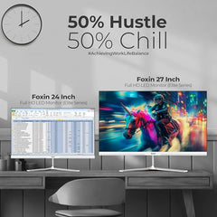 Foxin 24 Inch FHD Flat LED Monitor 1920x1080 Pixel Elite Series | Flat Panel, HDMI & VGA Port, 100Hz Refresh Rate, Frameless, Slim Bezel, Wall Mountable, 16.7 M Colors | 3 Years Warranty | White