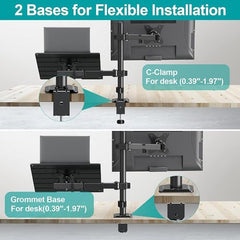 LIONS HEAD Monitor Stand with Laptop Tray - Basic Pole Mount for 22-32 Inch Monitors, Tilt Adjustable, Ergonomic Design, Weight Support 8 kg, Self Installation