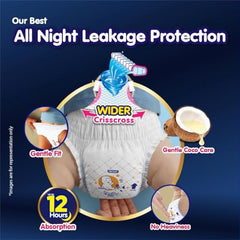 Mamypoko pants All night absorb| Pant Style Baby Diapers Large Size(L), 124 Count,(62*2) Ideal for 9-14Kgs|1 Diaper= Upto All night Absorption|Wider Crisscross Sheet|Gentle Coco Care| 12hr Leakage Protection| Prevents Heaviness.