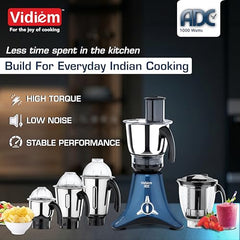 Vidiem Vstar Adc Blu Mixer Grinder 717 A|750 Watts|5 Jar In-1 Juicer|5 Leakproof Jars With Self-Lock, Wet And Dry, Chutneys & Curries|ABS Body|5 Year Warranty On Motor & 2 Year Product Warranty, Blue