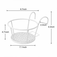 STANSY Iron Balcony Railing Plant Holder, Round Hanging Flower Pot Stand, Heavy Duty Metal Planter Basket for Outdoor Garden Decor, White
